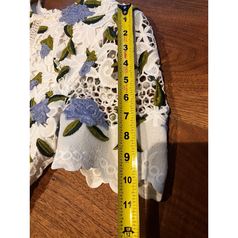 Just Me White Blue Floral Guipure Lace Tiered Midi Dress Womens Small Cottagec - Picture 9 of 12